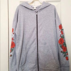 Forever 21 Grey Hoodie w/ Flower Design